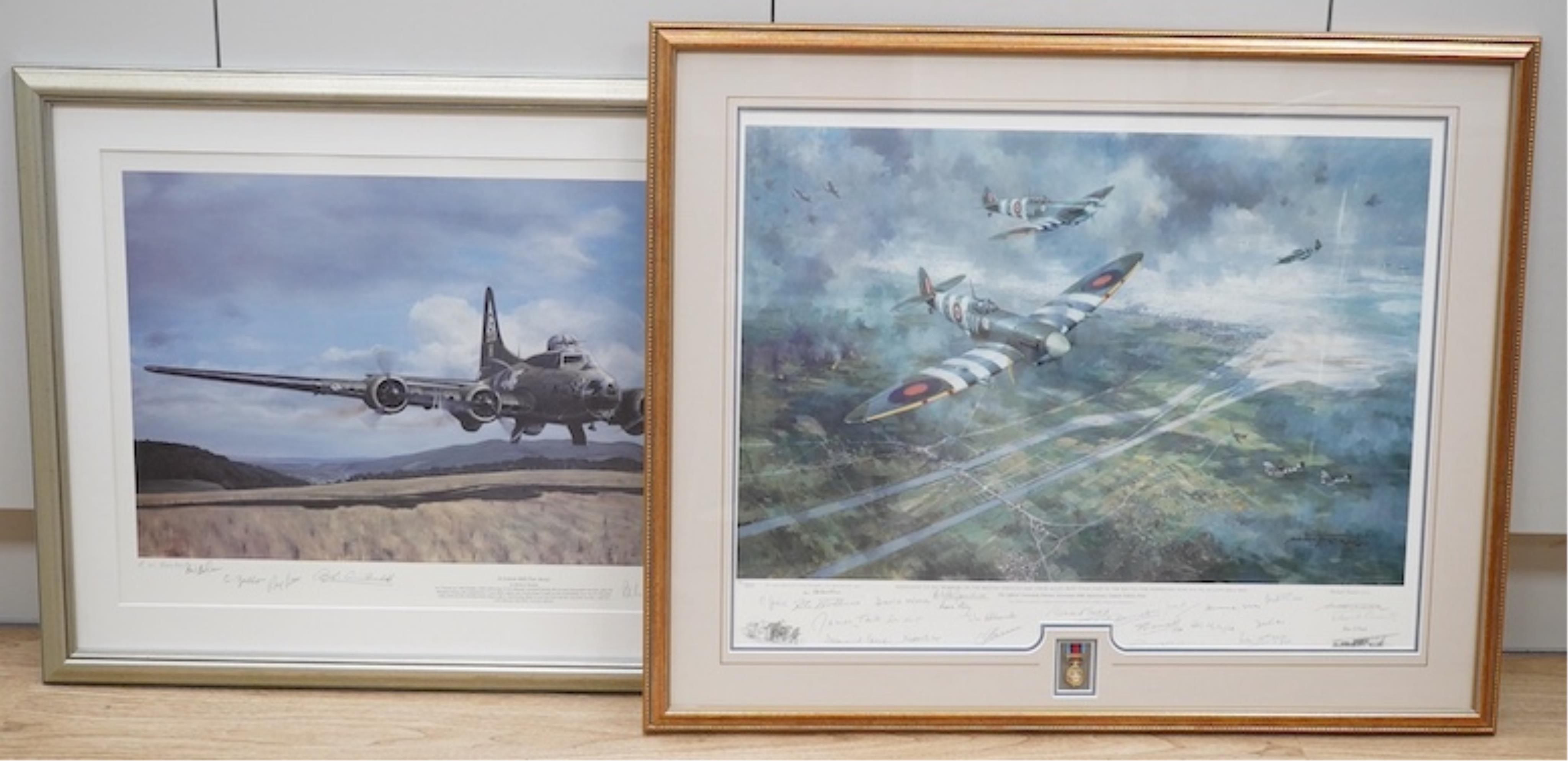 Two military aviation interest colour prints comprising: Michael Turner, ‘The Battle for Normandy’, and Robert Tomlin, ‘A Green Hill Far Away’, each in signed in pencil and limited edition, largest 48 x 64cm. Condition -